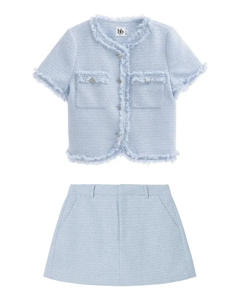 b+ab Ausgefranstes Bouclé-Shorts-Set - Blau Blau