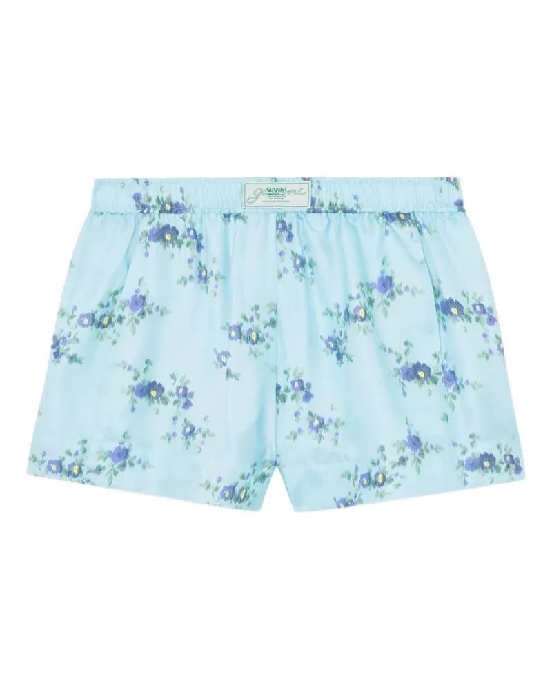 Ganni Shorts mit Blumen-Print - Blau Blau
