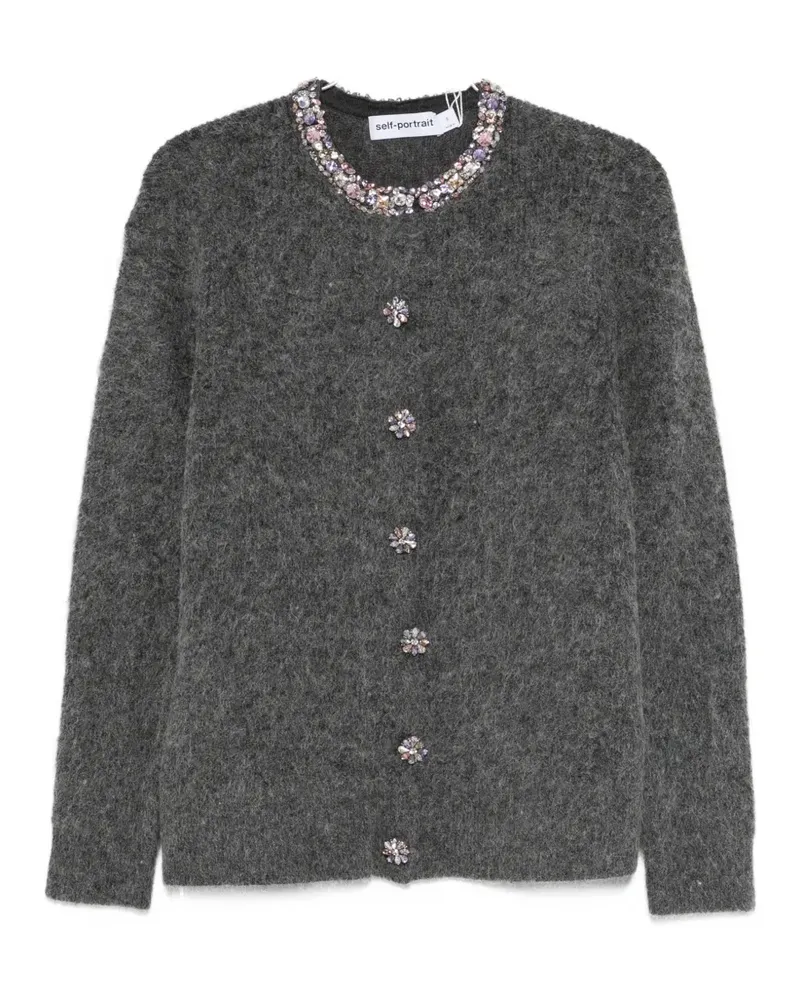 Self-Portrait Cardigan mit Kristallen - Grau Grau