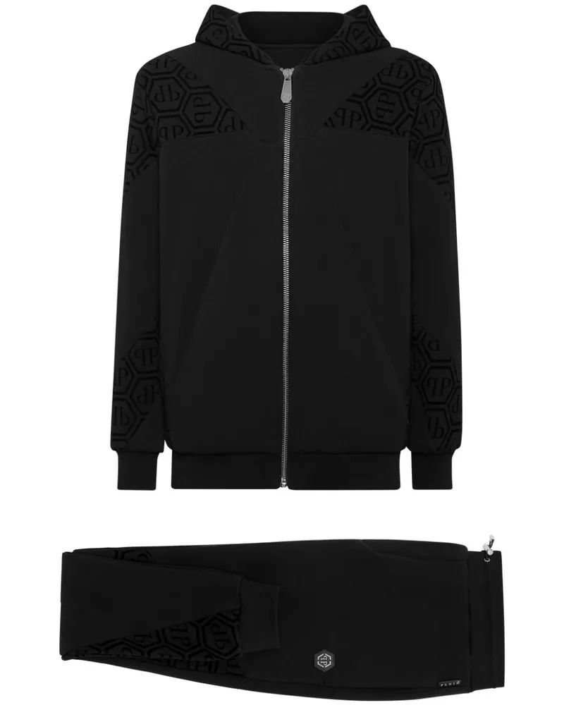 Philipp Plein Jogginganzug mit Monogramm-Jacquard - Schwarz Schwarz
