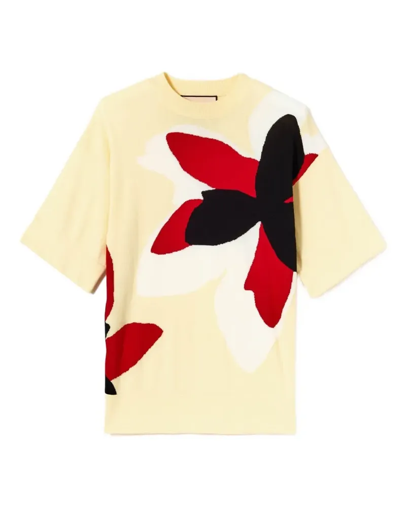 PLAN C flower-intarsia crew-neck T-shirt - Gelb Gelb