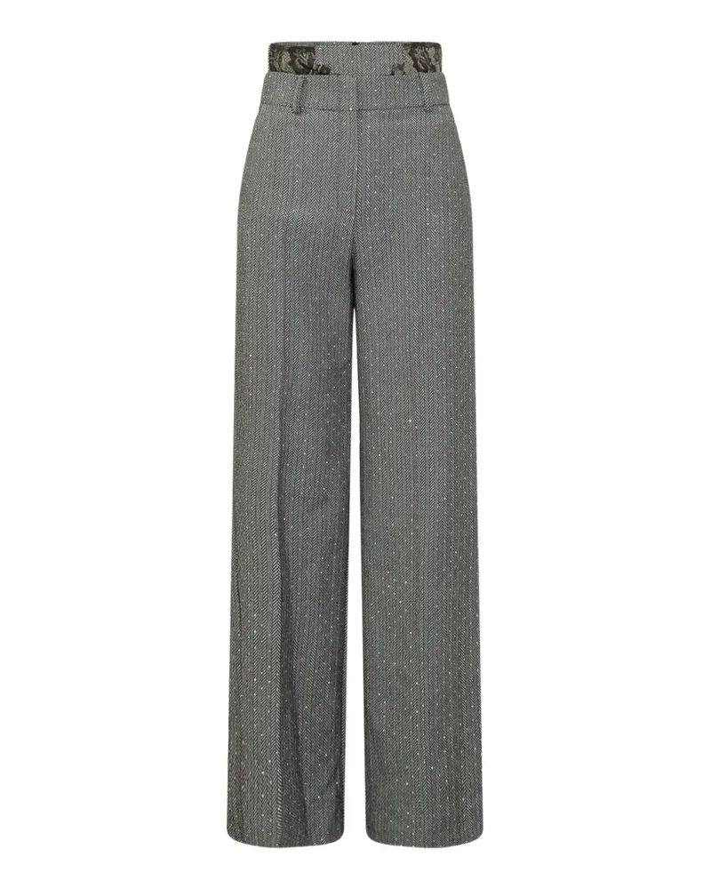 ACTUALEE herringbone-pattern lace-trim trousers - Grau Grau