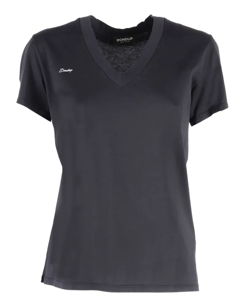 Dondup Besticktes T-Shirt mit V-Ausschnitt - Schwarz Schwarz