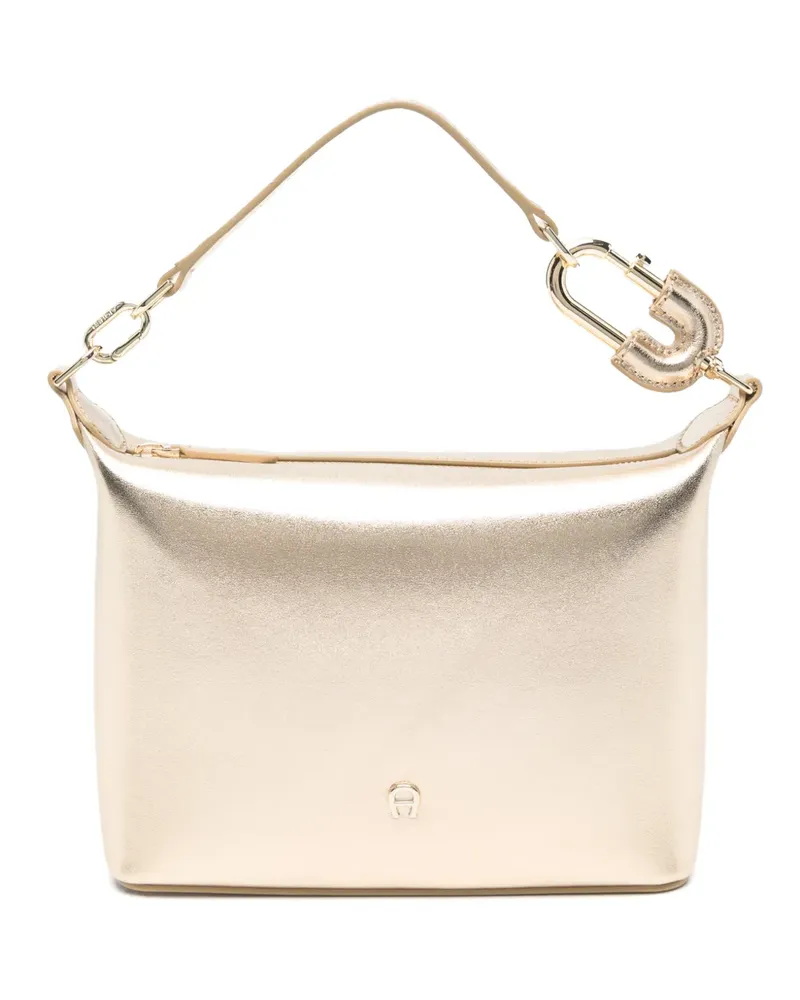 Aigner Fashion Tote Bag im Metallic-Look mit Logoplakette - Gold Gold