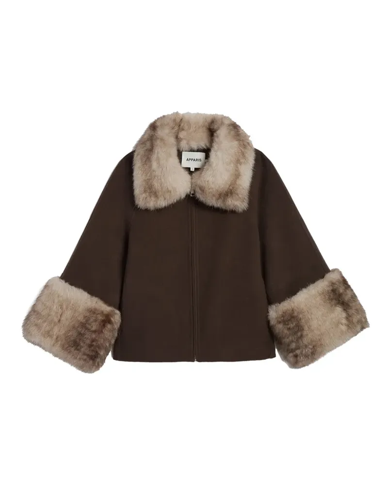 APPARIS Einreihiger Judie Mantel mit Besatz aus Faux Fur - Braun Braun