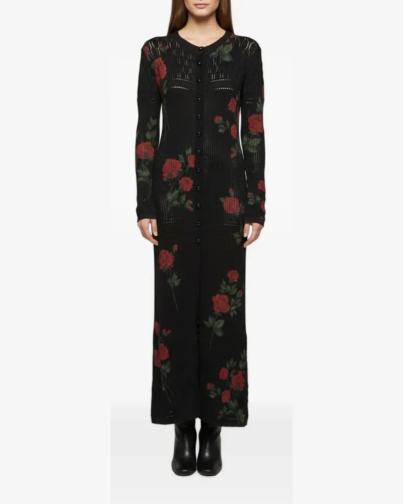 Magda Butrym 2024 rose-print pointelle-knit midi dress - Schwarz Schwarz