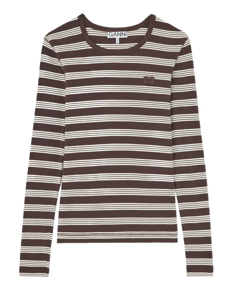 Ganni Gestreiftes Langarmshirt - Braun Braun