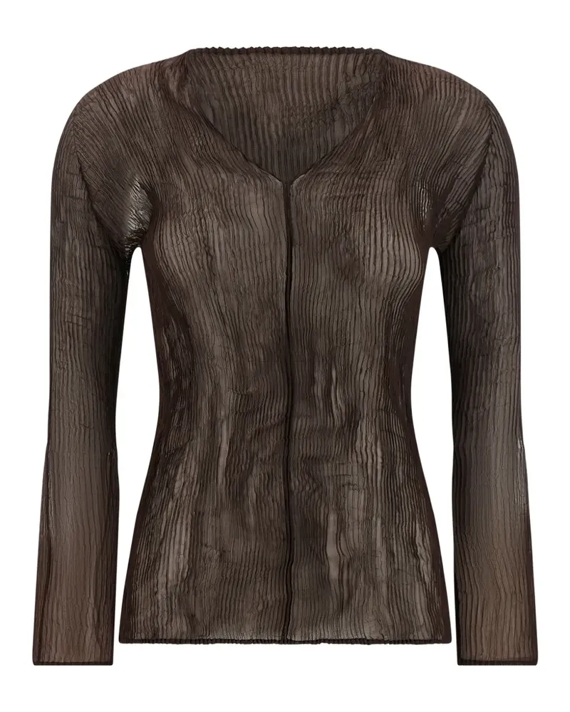 Issey Miyake Plissierter Pullover mit V-Ausschnitt - Braun Braun