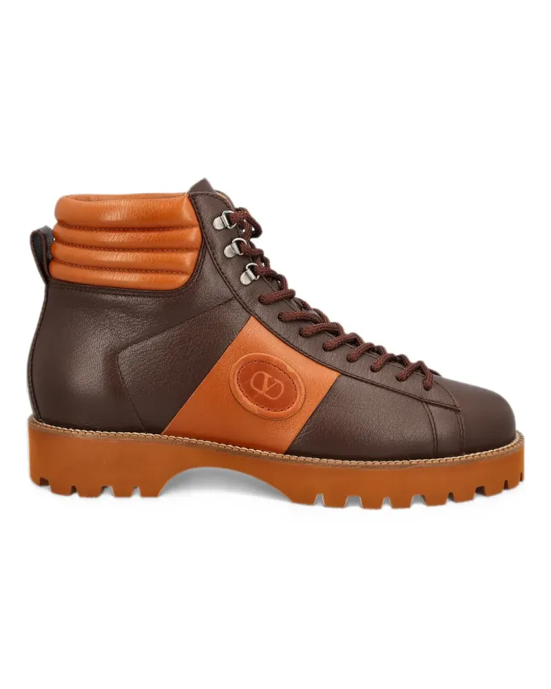 Valentino Garavani logo-embossed leather ankle boots - Braun Braun