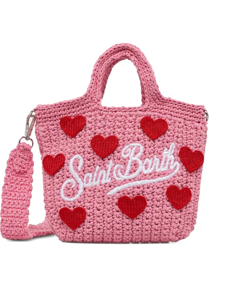 MC2 Saint Barth Gehäkelter Tote Bag mit Herzpatch - Rosa Rosa