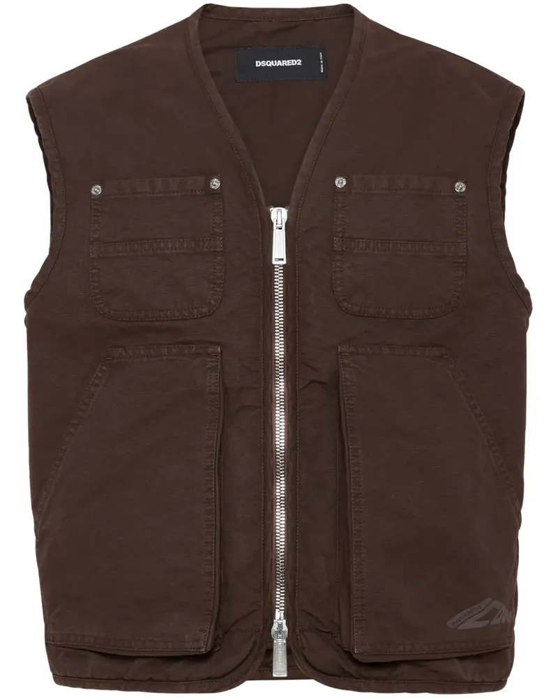 Dsquared2 Reißverschluss-Weste mit Logo - Braun Braun