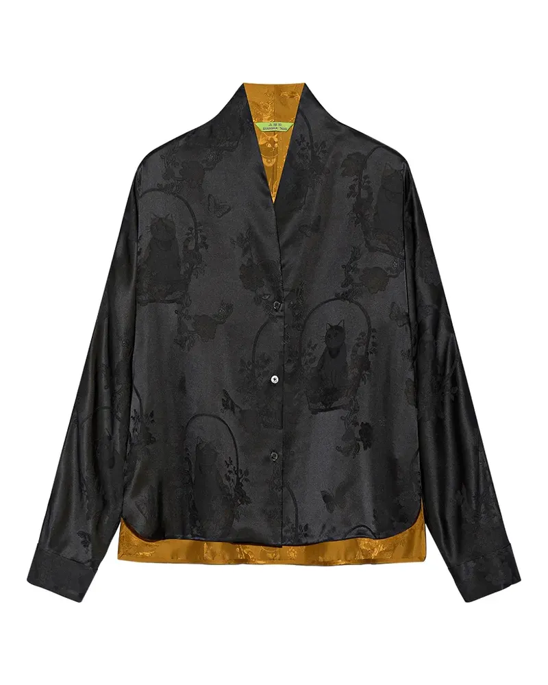 Shanghai Tang Chubby Flower Bluse mit Jacquardmuster - Schwarz Schwarz