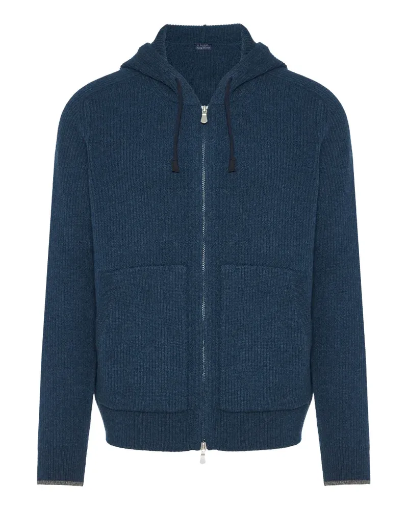BARBA ribbed-knit zip-up hoodie - Blau Blau