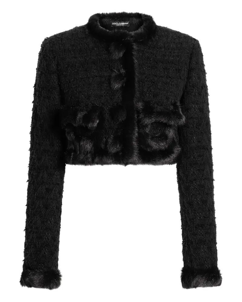 Dolce & Gabbana Tweed-Jacke mit Faux Fur - Schwarz Schwarz