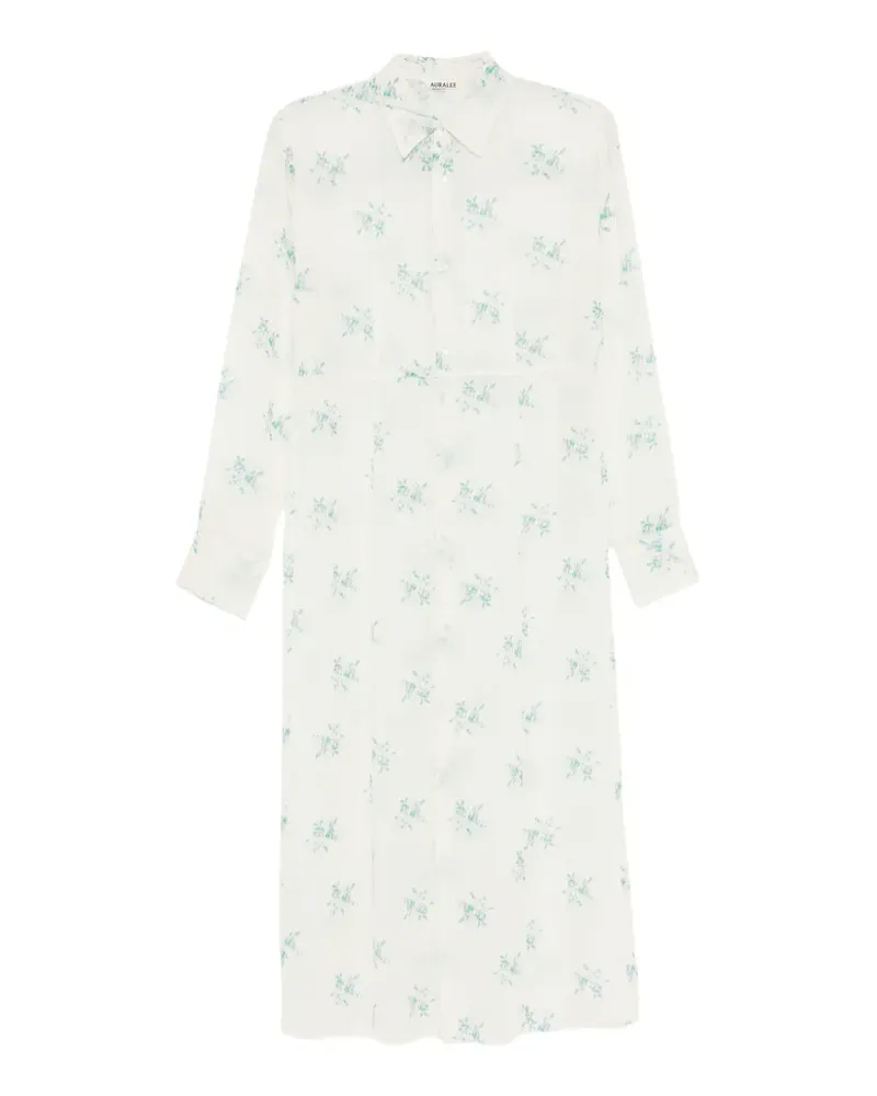 AURALEE floral-print airy-silk georgette shirt dress - Weiß Weiß