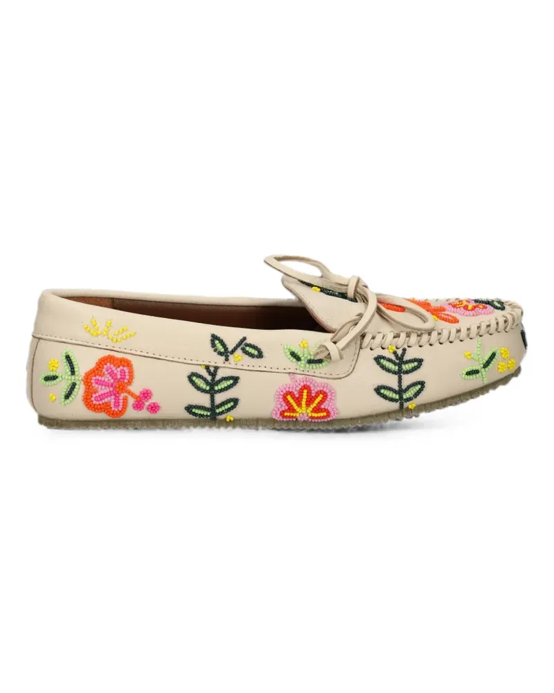 DE SIENA Arianna bead-embellished leather loafers - Nude Nude