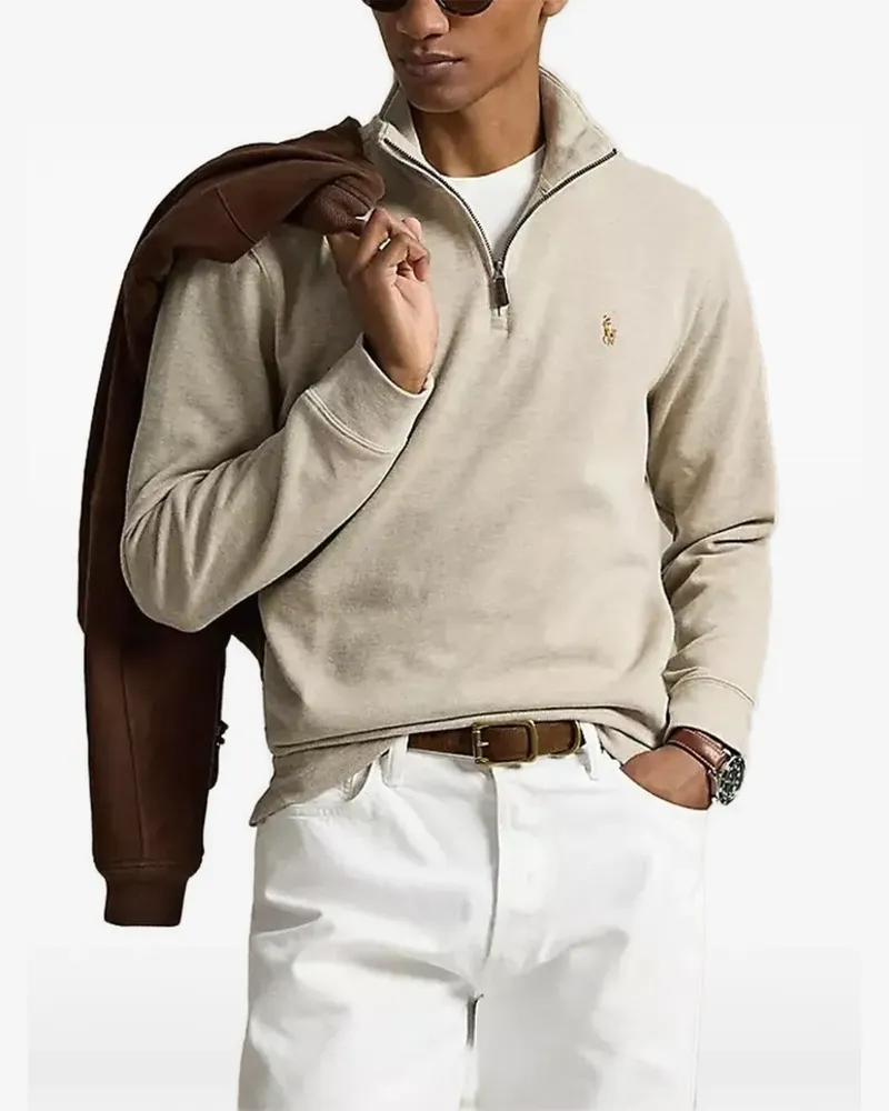 Ralph Lauren Bestickter Pullover mit Viertelreißverschluss - Nude Nude