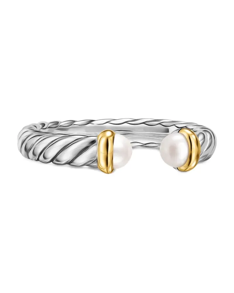 David Yurman sterling silver and 14K yellow gold Petite Cable pearl ring - Silber Silber