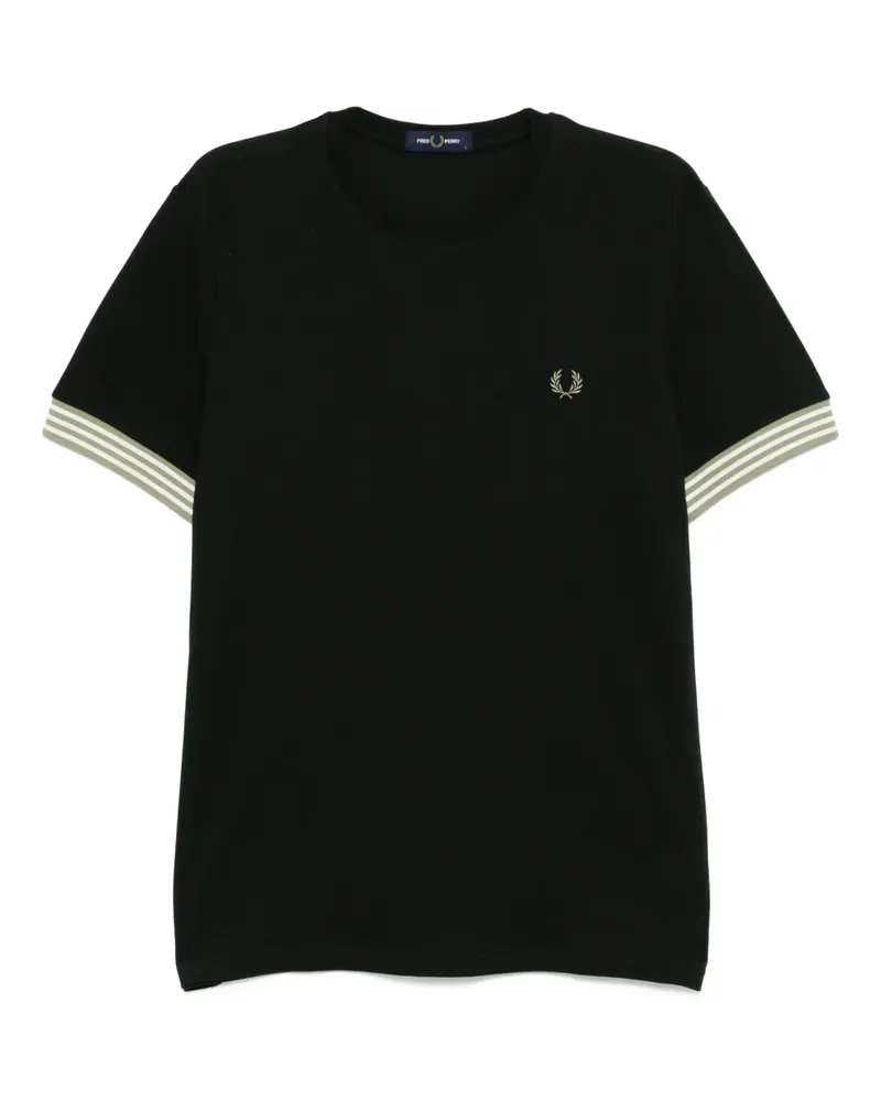 Fred Perry T-Shirt mit gestreiften Bündchen - Grün Grün