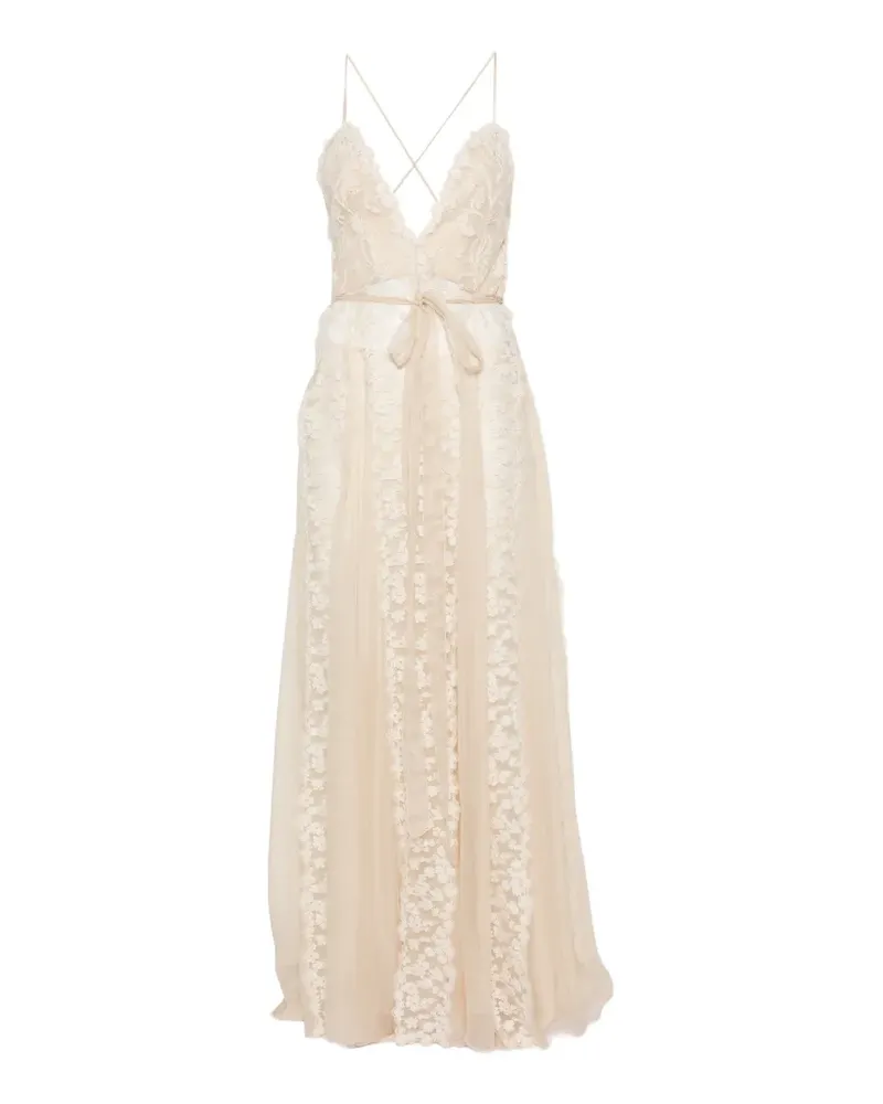 Fendi Maxikleid aus Blumenspitze mit Gürtel - Nude Nude