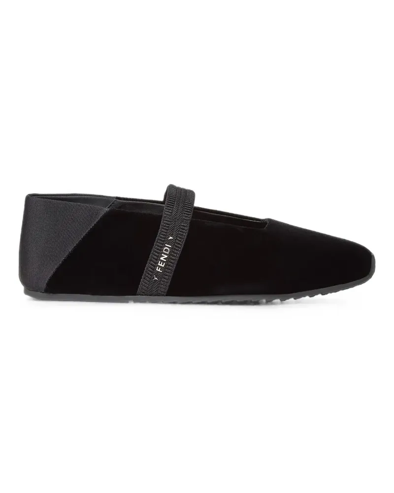Fendi velvet logo-strap ballet flats - Schwarz Schwarz