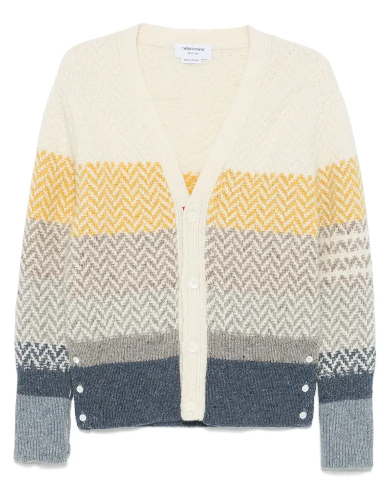 Thom Browne Gestreifter Jacquard-Cardigan mit V-Ausschnitt - Nude Nude