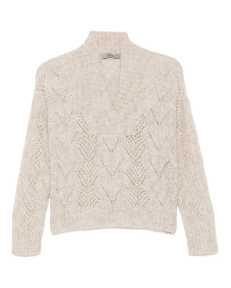 D.EXTERIOR Pullover in Pointelle-Strick mit V-Ausschnitt - Nude Nude