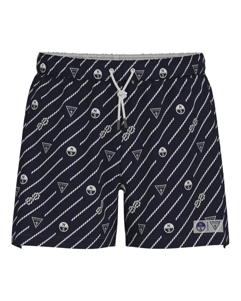 Guess x North Sails rope-motif logo-print swim shorts - Schwarz Schwarz