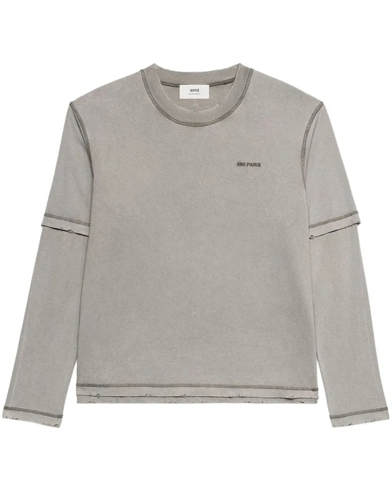 AMI Paris Sweatshirt im Layering-Look - Grau Grau