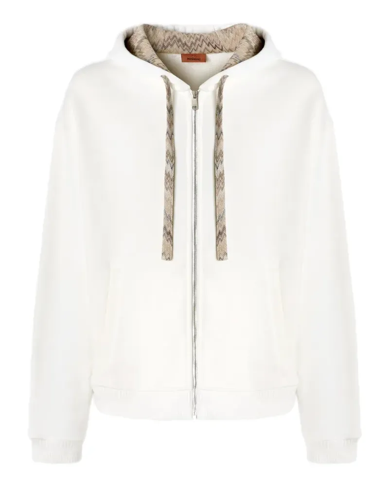 Missoni Zigzag-knit drawstring hoodie - Nude Nude