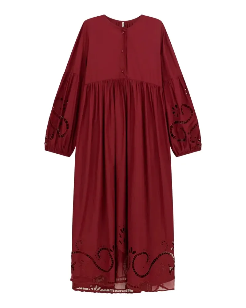 Liviana Conti Gerafftes Amina Midikleid mit Lochstickerei - Rot Rot