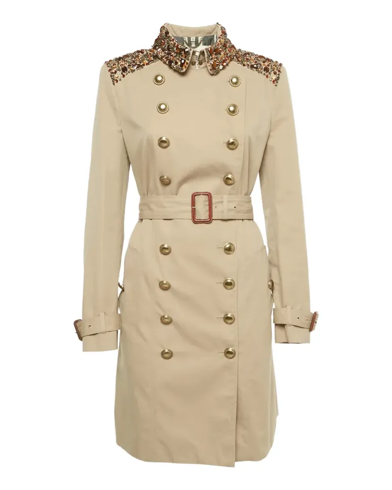 Burberry embellished-collar trench coat - Nude Nude