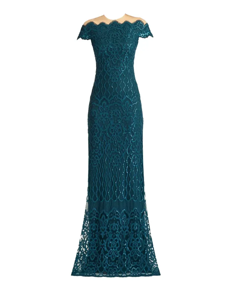 Tadashi Shoji sequin-embellished lace-overlay maxi dress - Blau Blau