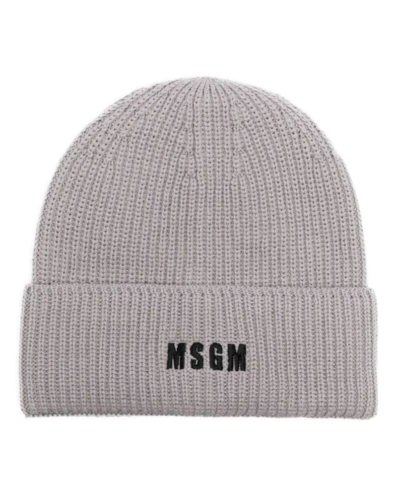 MSGM Gerippte Strickmütze mit Logo Grau