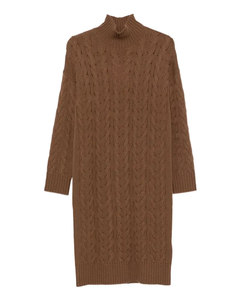 Max Mara Rollkragenkleid mit Zopfmuster - Braun Braun