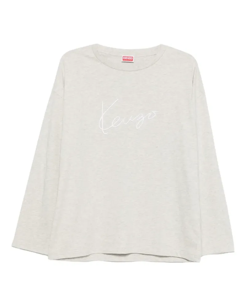 Kenzo Signature logo-embroidered long-sleeve T-shirt - Grau Grau