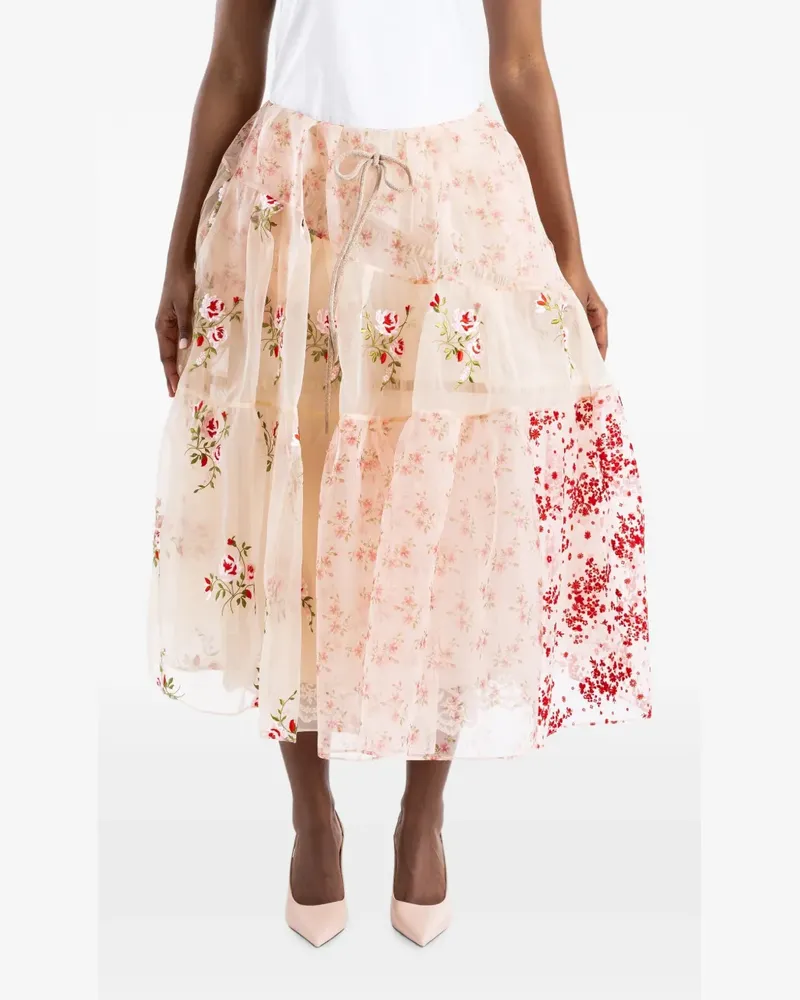 Simone Rocha patchwork floral-embroidered midi skirt - Nude Nude
