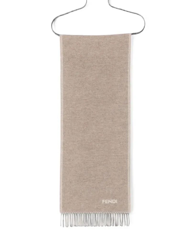 Fendi logo-intarsia fringed scarf - Nude Nude