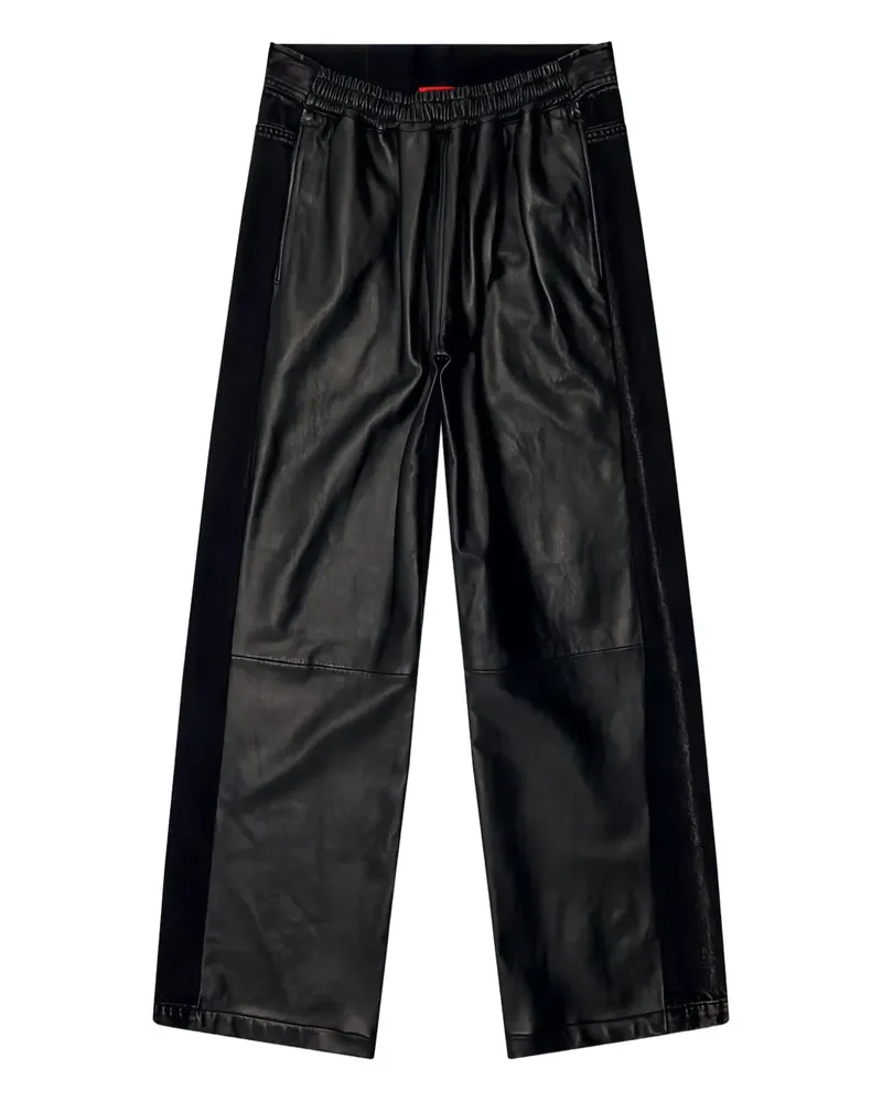 Diesel Lederhose mit weitem Bein - Schwarz Schwarz
