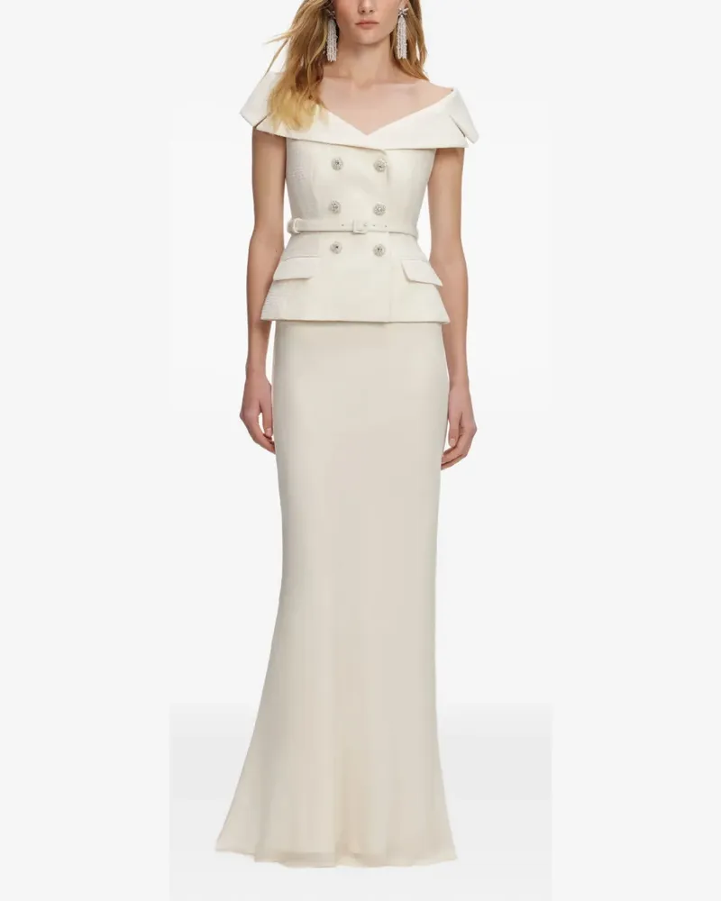 Self-Portrait embellished-belted maxi dress - Nude Nude