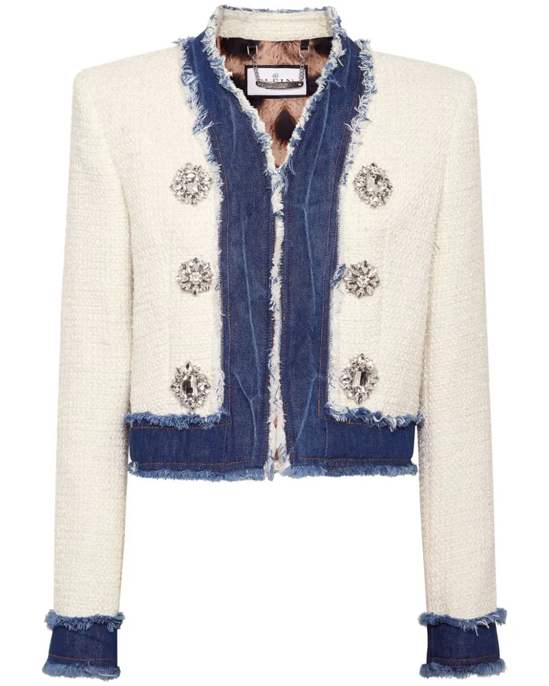Philipp Plein Tweed-Jacke mit Kristallen - Weiß Weiß