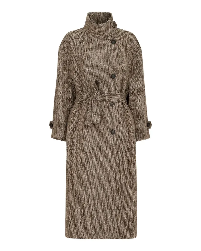 Brunello Cucinelli sparkling virgin wool Chevron belted coat with Monili - Braun Braun