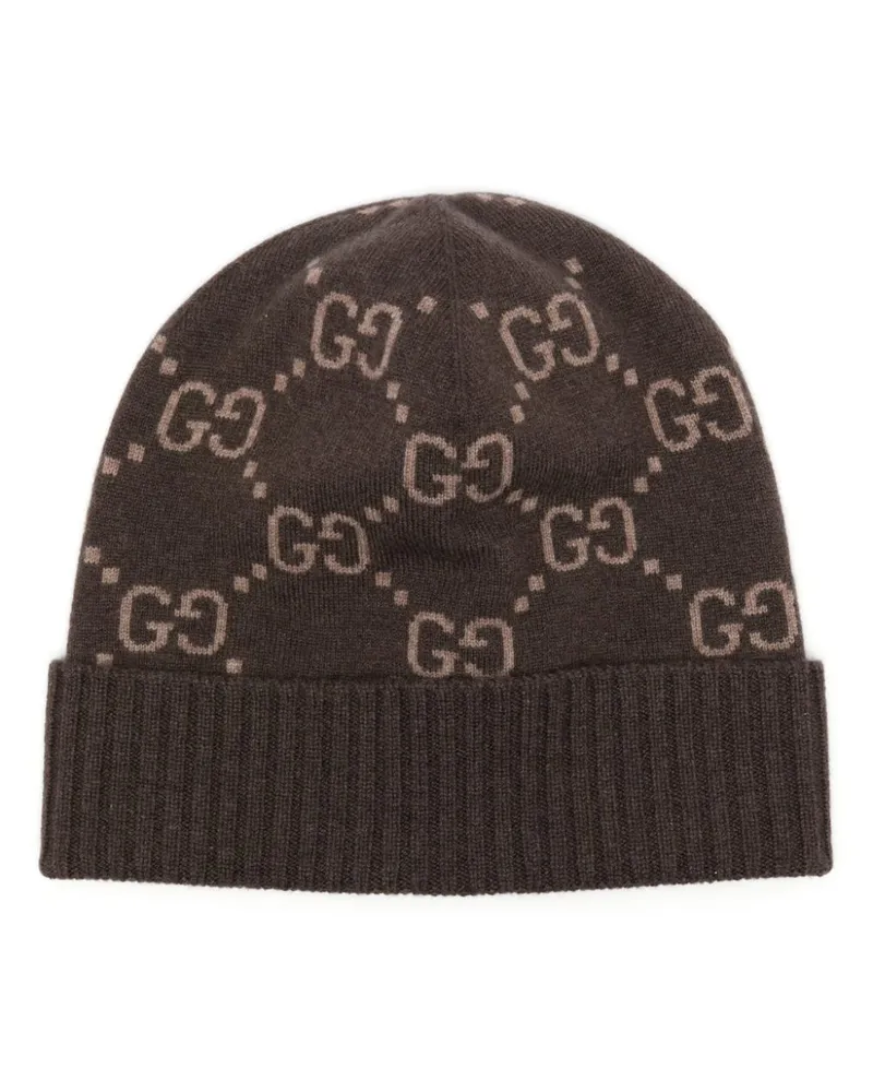 Gucci Beanie aus Kaschmir mit GG-Jacquard - Braun Braun