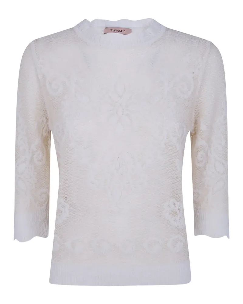 Twin-Set lace-knit scalloped-edge sweater - Nude Nude