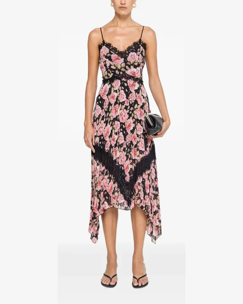 NISSA pleated floral midi dress - Schwarz Schwarz