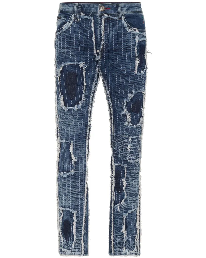 Philipp Plein Destroyed Super-Straight-Jeans Blau