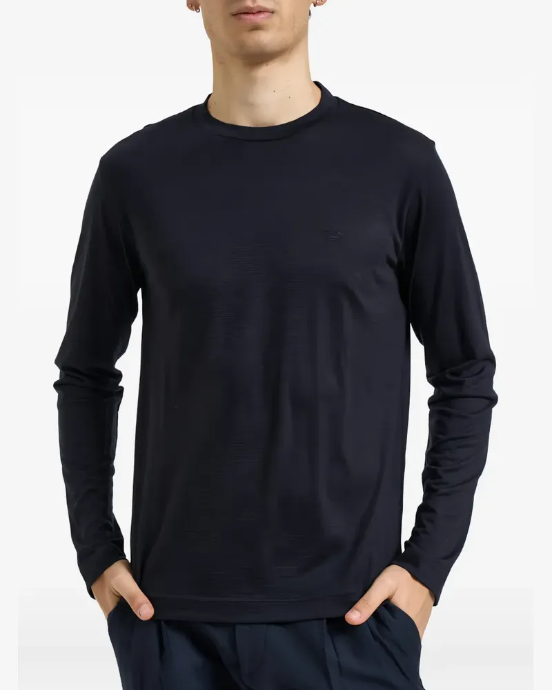 Emporio Armani Langarmshirt aus Wolle mit Logo-Stickerei - Blau Blau