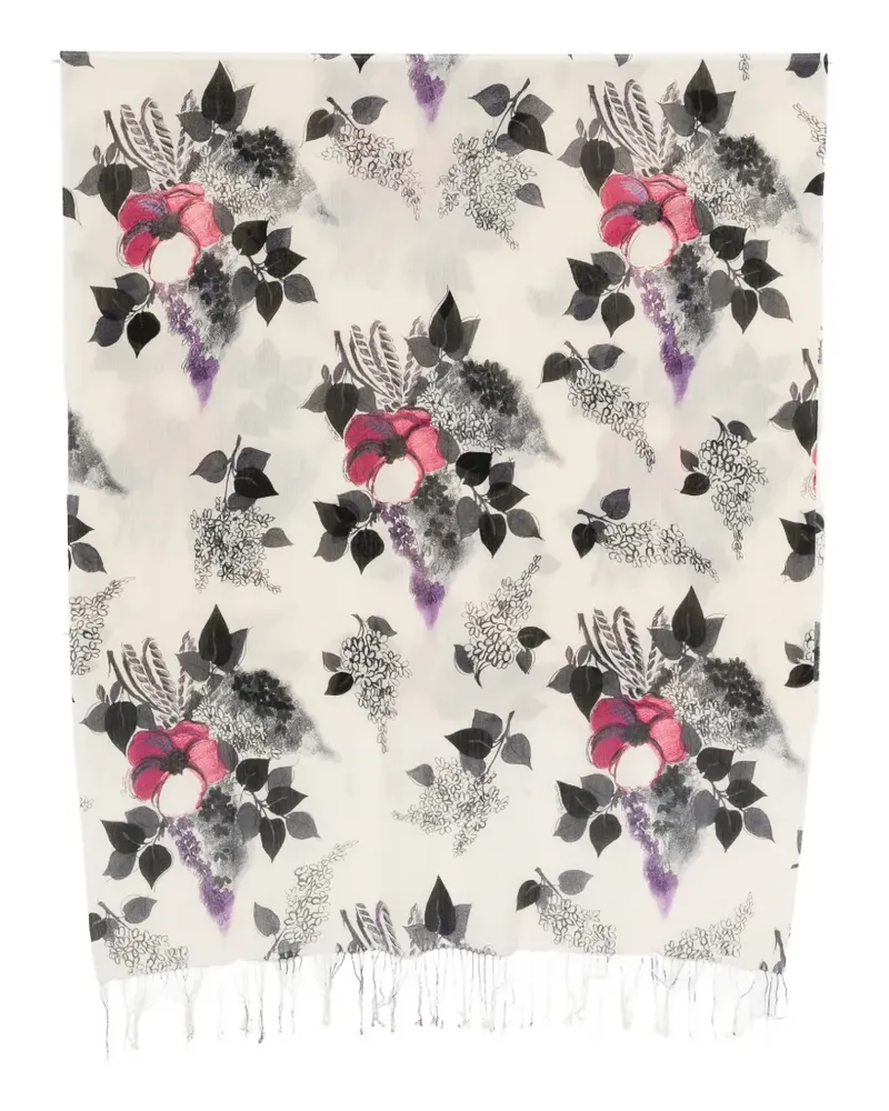 Roberto Cavalli floral-print fringed scarf - Nude Nude