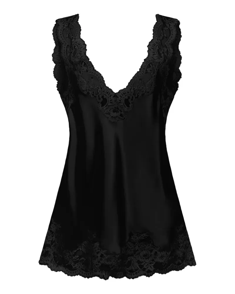 Paco Rabanne black silk tank top with lace detailing - Schwarz Schwarz