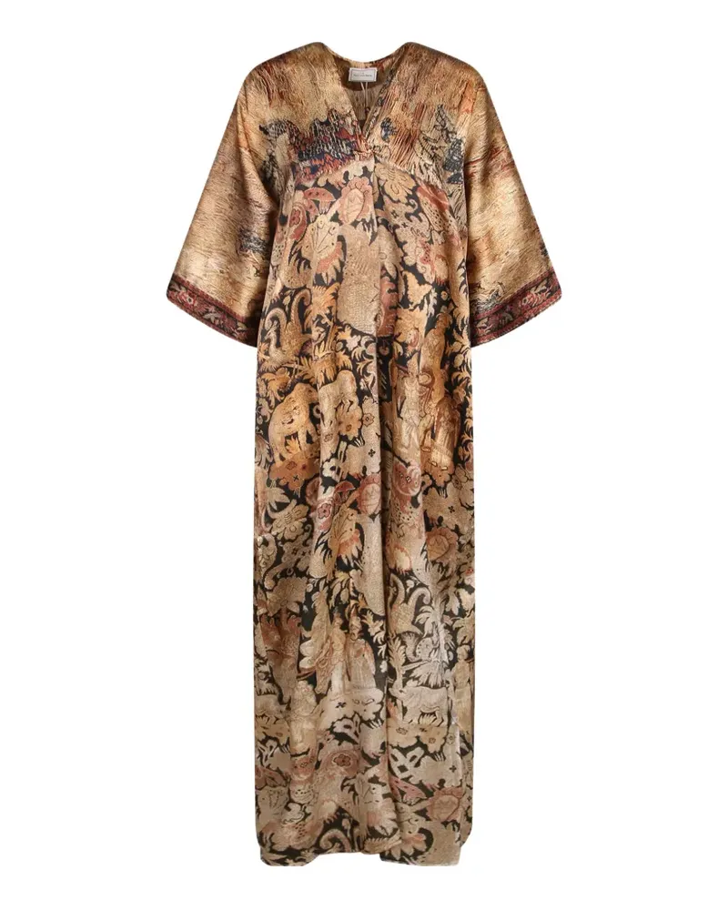 Pierre-Louis Mascia V-Ausschnitt-Maxikleid mit Tapisserie-Print - Nude Nude